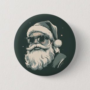 Santa Face Sunglasses Christmas Xmas Retro Button