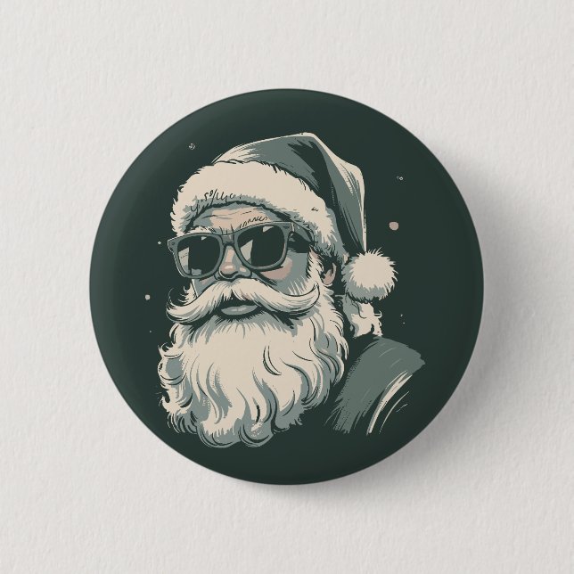 Santa Face Sunglasses Christmas Xmas Retro Button (Front)