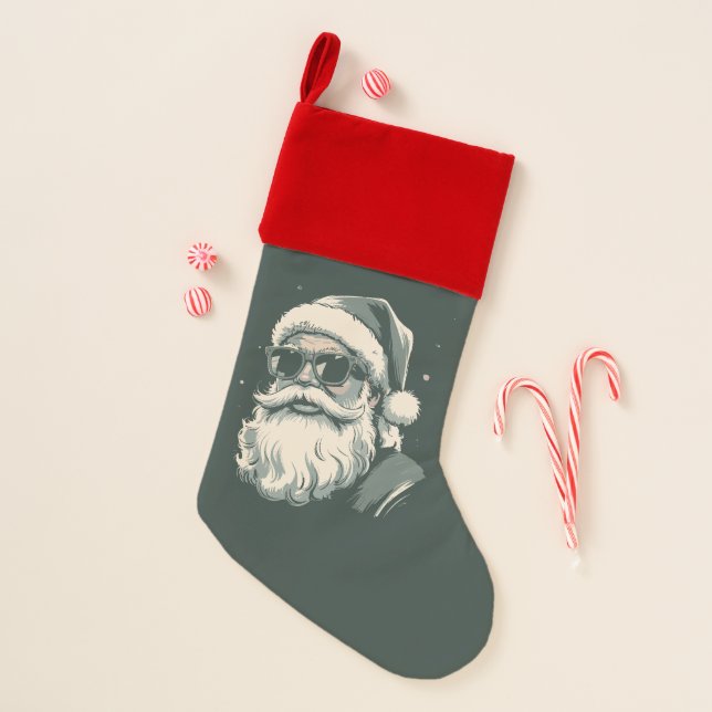 Santa Face Sunglasses Christmas Xmas Retro Christmas Stocking (Front)