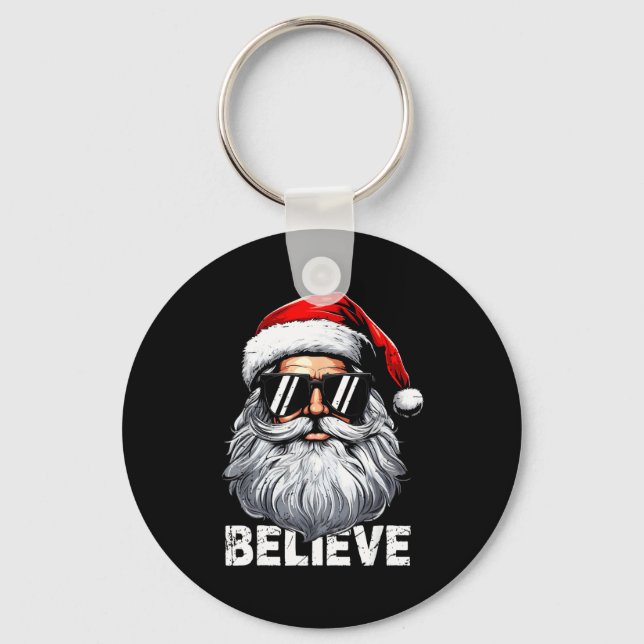 Santa Face Sungles Believe Christmas Shirts For Bo Keychain (Front)