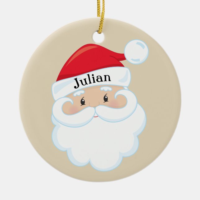 Santa Face with Name on Cap Personalized Ceramic Ornament (Front)