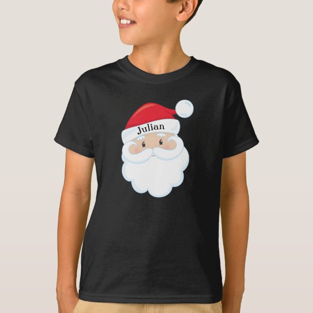 Santa Face with Name on Cap T-Shirt (Front)