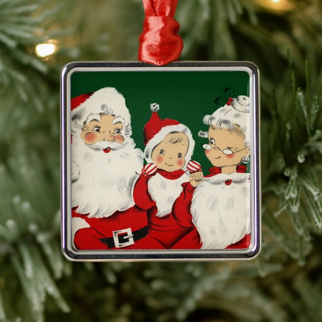 Santa Family Christmas Metal Ornament (Tree)
