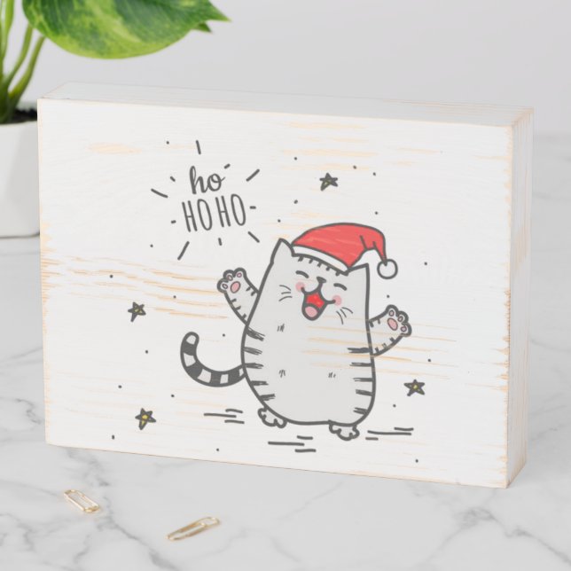 Santa Fat Cat Wooden Box Sign (In Situ Horizontal)