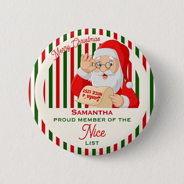 Santa Father Christmas Nice List Proud Member Button (Front)