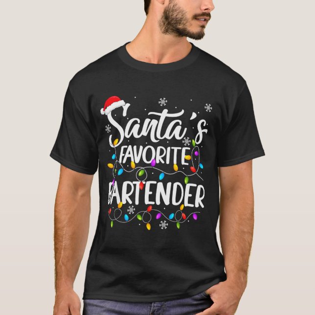 Santa Favorite Bartender Christmas Lights Funny Xm T-Shirt (Front)