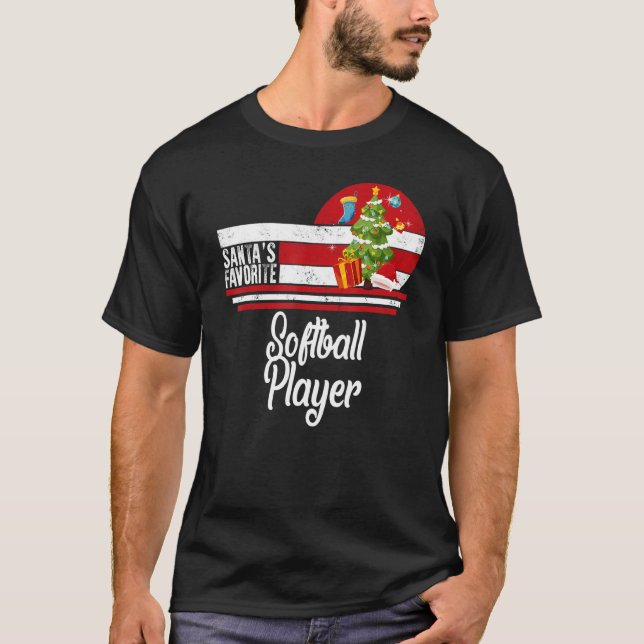 Santa Favorite Softball Player Christmas Ugly Swea T-Shirt (Front)