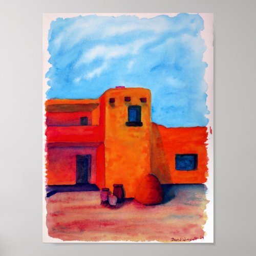 Santa Fe Adobe Water color print