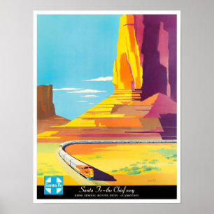Santa Fe Chief Way vintage travel poster