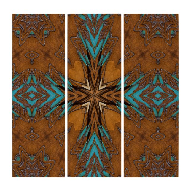 Santa Fe, Cross, Triptych, Rustic Art, Turquoise Triptych (Front)