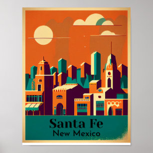Santa Fe Minimalist Cubist Art Poster