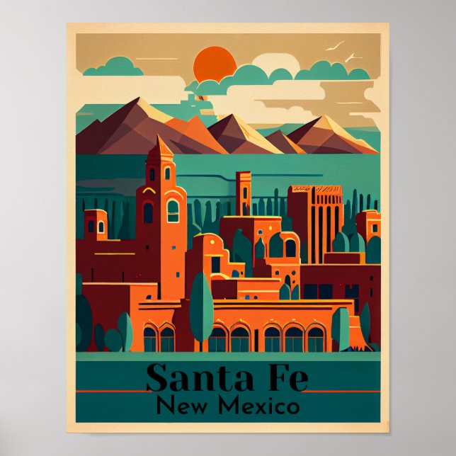 Santa Fe Minimalist Cubist Art Poster (Front)