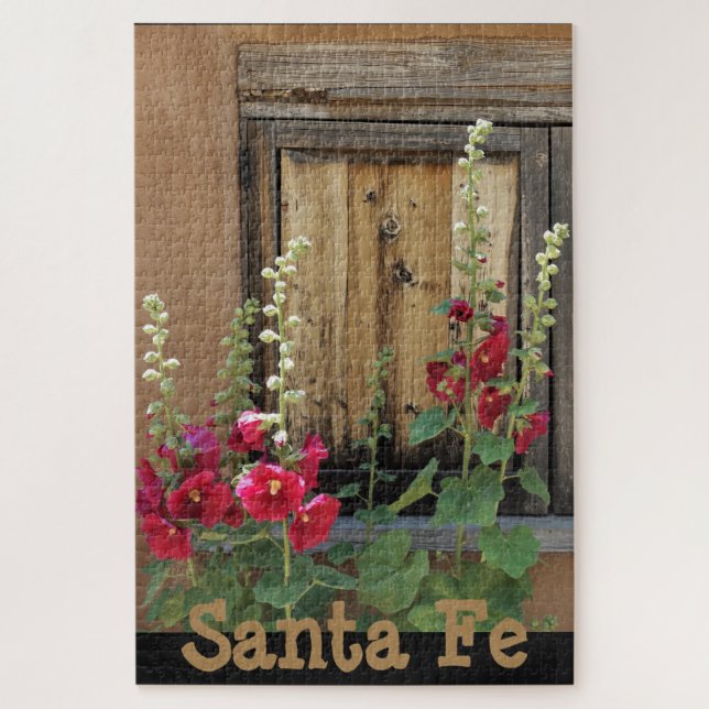 Santa Fe New Mexico Adobe, Holly Hocks & Window Jigsaw Puzzle (Vertical)