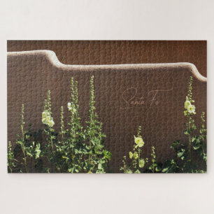Santa Fe New Mexico Adobe & Hollyhocks Scenic Jigsaw Puzzle