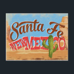 Santa Fe New Mexico Cartoon Desert Vintage Travel Postcard<br><div class="desc">Santa Fe New Mexico neo vintage travel design in funny cartoon retro style featuring the desert, a cactus and rocks. Blue, brown and red with green cactus.</div>