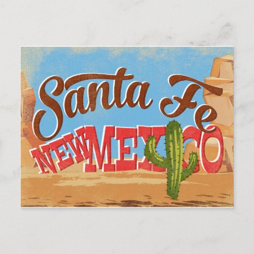 Santa Fe New Mexico Cartoon Desert Vintage Travel Postcard