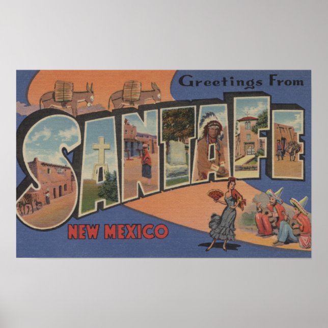 Santa Fe, New Mexico - Large Letter Scenes 2 Poster (Front)