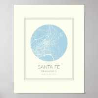 Santa Fe New Mexico Minimalist Pastel Blue Map Art