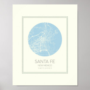 Santa Fe New Mexico Minimalist Pastel Blue Map Art Poster
