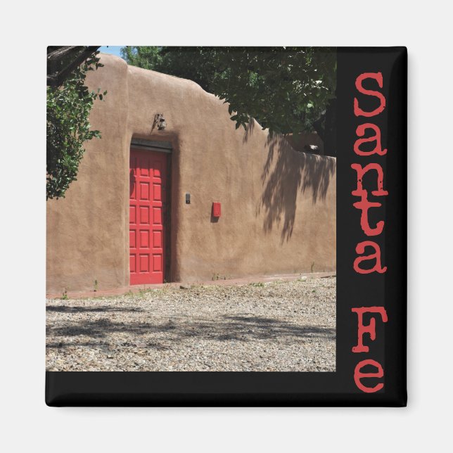 Santa Fe New Mexico Red Door and Adobe Magnet (Front)