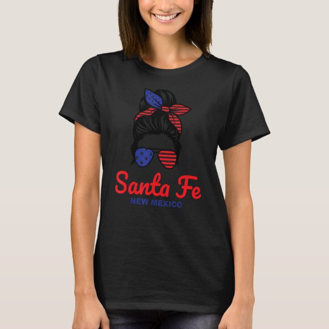 Santa Fe New Mexico Retro Messy Bun T-Shirt (Front)