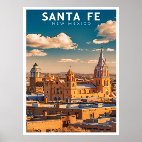 Santa Fe New Mexico Retro Travel Poster