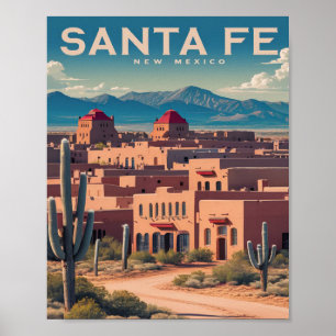 Santa Fe New Mexico Retro Travel Poster