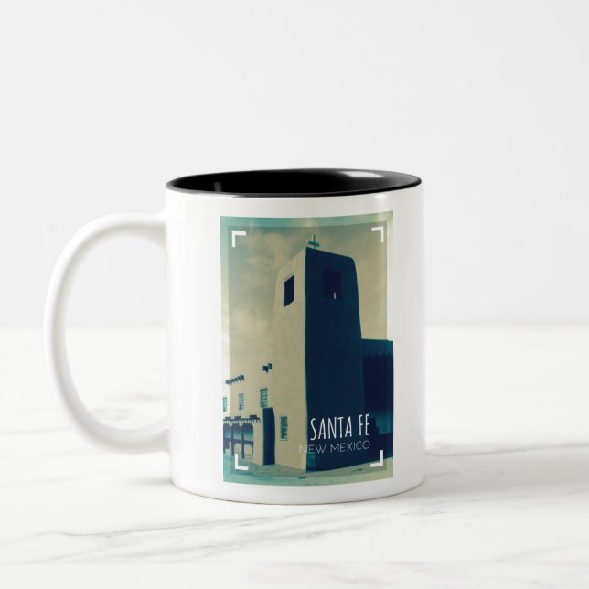 Santa Fe New Mexico Retro Travel Two-Tone Coffee Mug (Left)