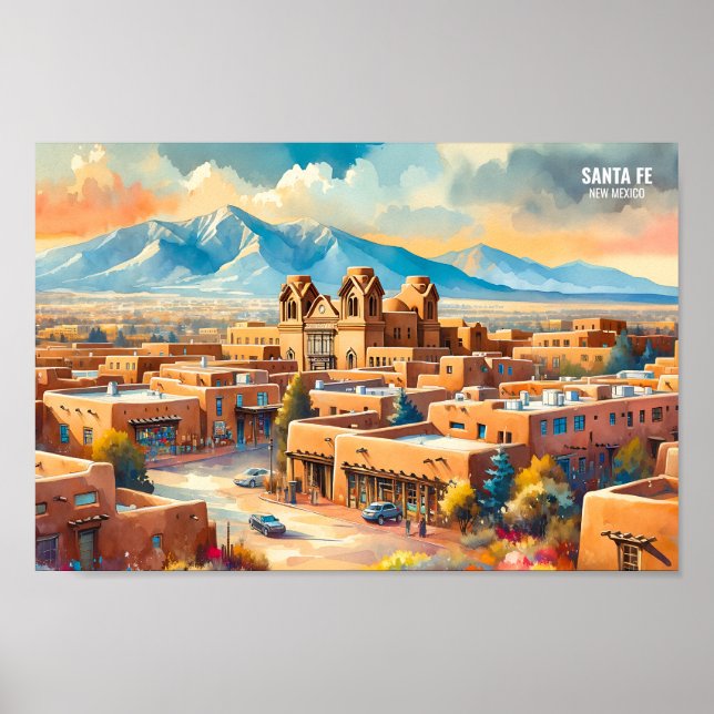 Santa Fe New Mexico USA Travel Places watercolor Poster (Front)