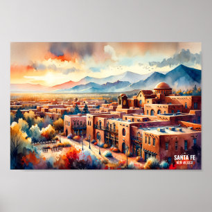 Santa Fe New Mexico USA Travel Places watercolor Poster