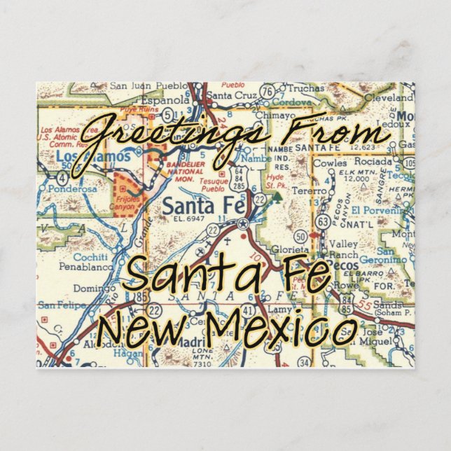 Santa Fe NM Vintage Map Postcard (Front)