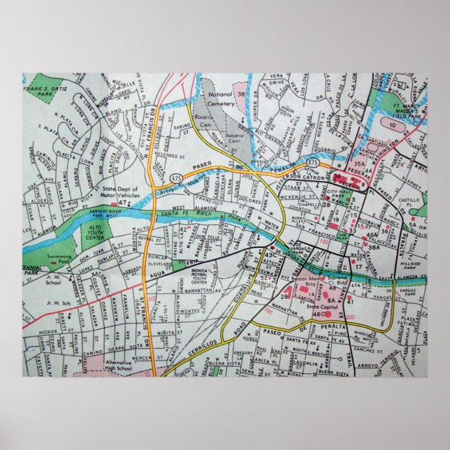 Santa Fe, NM Vintage Map Poster (Front)