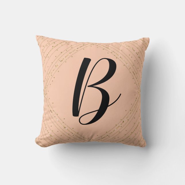Santa Fe Pink & Gold Glitter Glam Monogram Throw Pillow (Front)