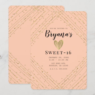 Santa Fe Pink & Gold Glitter Sweet 16 Birthday Invitation