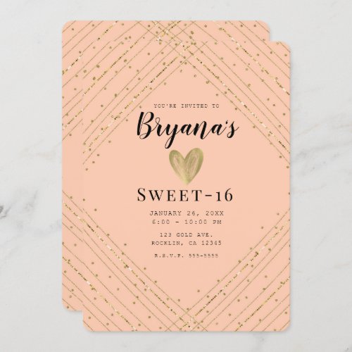 Santa Fe Pink  Gold Glitter Sweet 16 Birthday Invitation