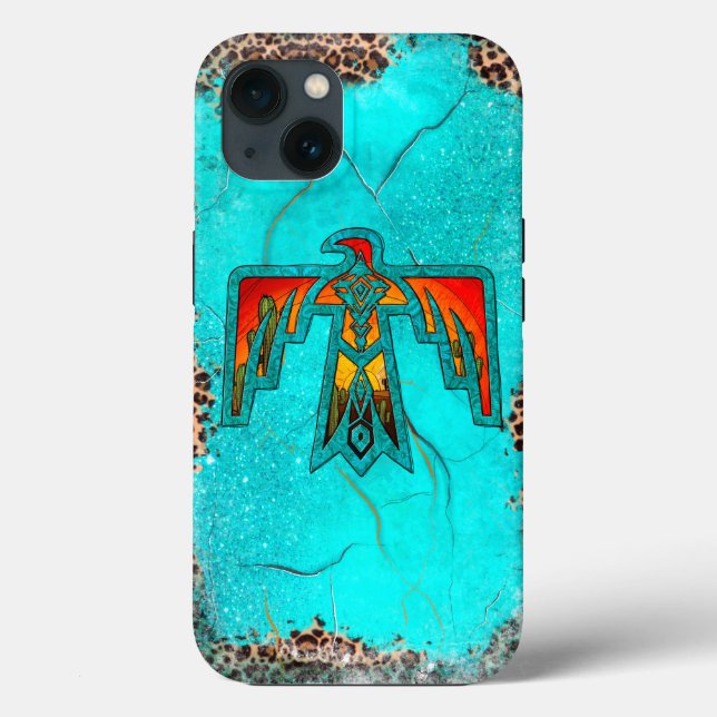 Santa Fe Thunderbird Turquoise Marble Leopard Case-Mate iPhone Case (Back)