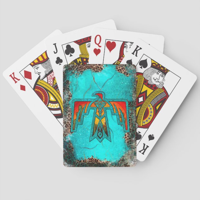 Santa Fe Thunderbird Turquoise Marble Leopard Poker Cards (Back)