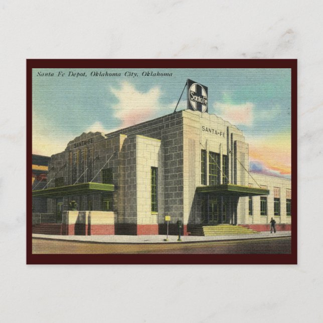 Santa Fe Train Depot, Oklahoma City Vintage Postcard (Front)