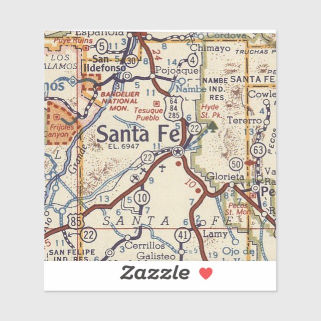 Santa Fe Vintage Map Sticker (Sheet)