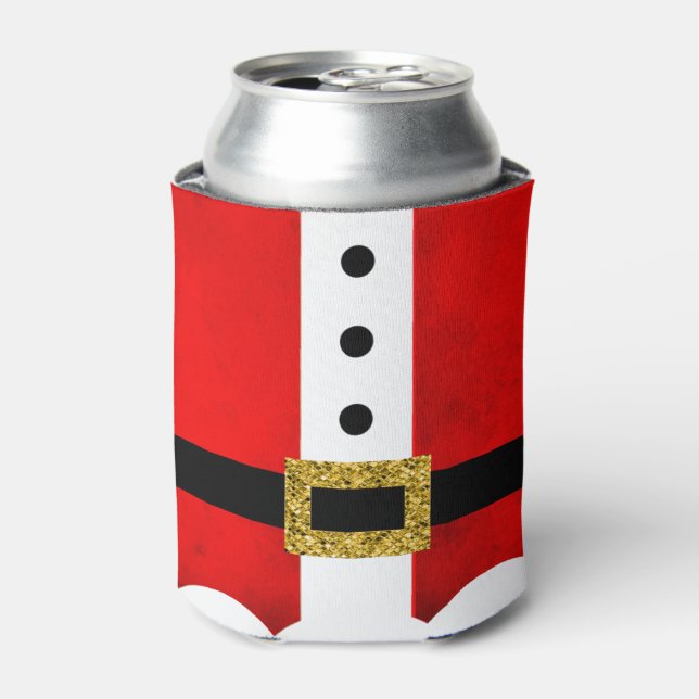 Santa Festive Christmas Holidays Personalized Name Can Cooler (Can Front)