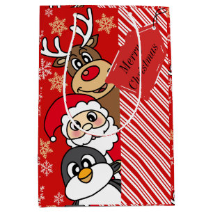 Santa Festive Friends Wrapping Paper Medium Gift Bag