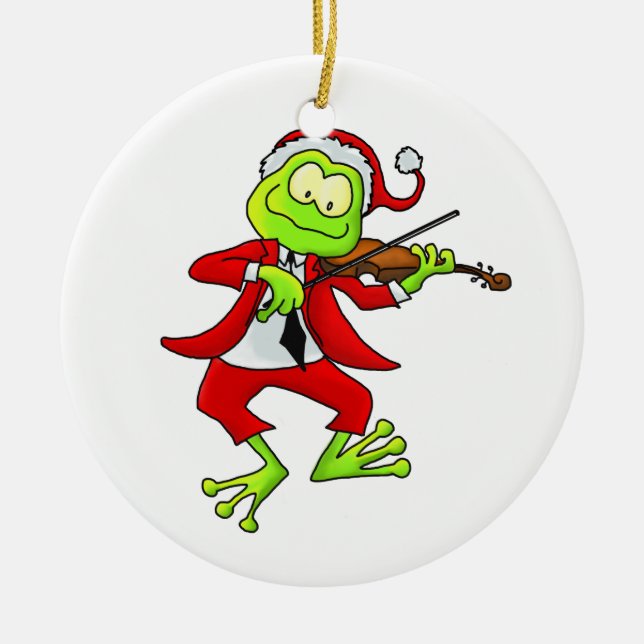 Santa Fiddle Frog Ornament (Front)