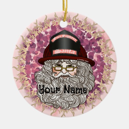 Santa Firefighter Ceramic Ornament