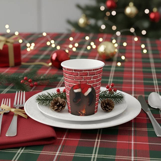 Santa Fireplace Christmas Holiday  Paper Cups (Cozy Santa fireplace Christmas paper cup with festive holiday design)