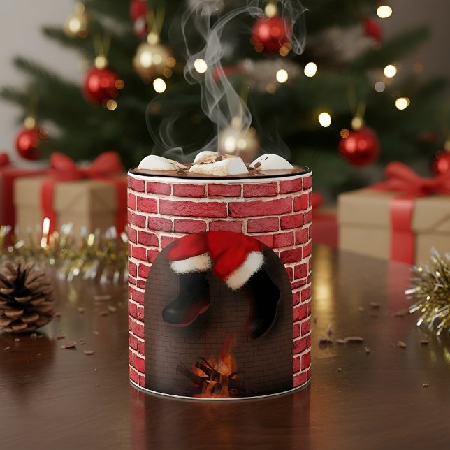 Santa Fireplace Illusion Cozy Christmas Holiday Two-Tone Coffee Mug (Warm Santa fireplace Christmas design for cozy holidays and festive winter vibes)