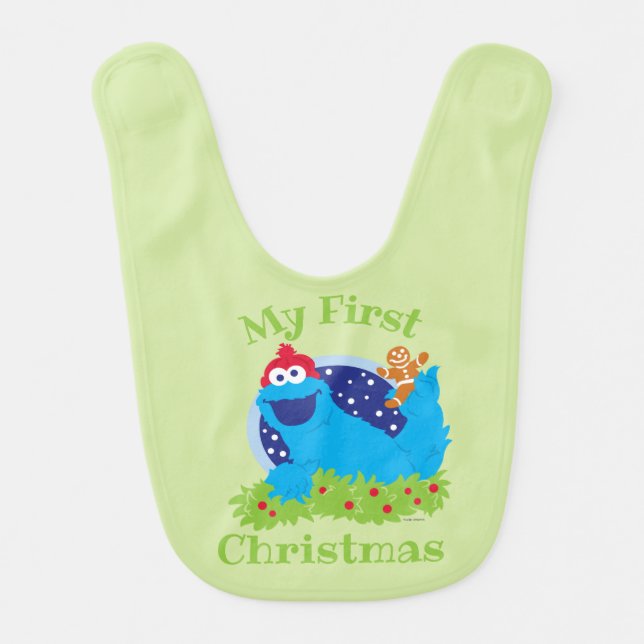 Santa First Christmas Cookie Monster Baby Bib (Front)