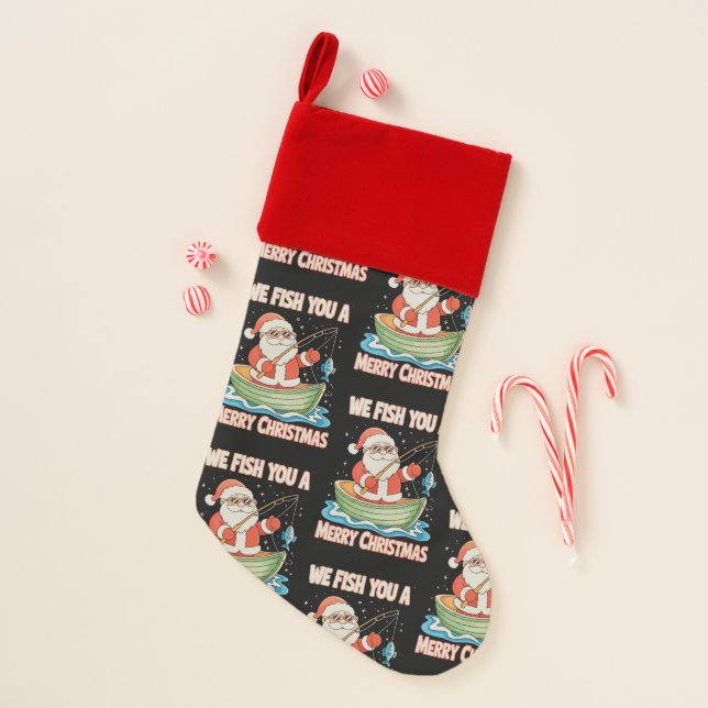 Santa Fishing Christmas Fish Fisherman Xmas Christmas Stocking (Front)