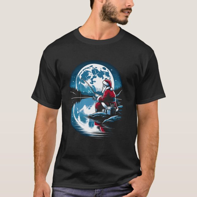 Santa Fishing Christmas Xmas Fisherman Fisher Fish T-Shirt (Front)