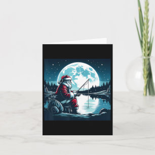 Santa Fishing Christmas Xmas Fisherman Fisher Moon Card