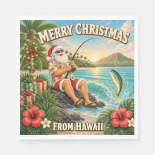 Santa Fishing in Hawaii Shirt Christmas Napkins